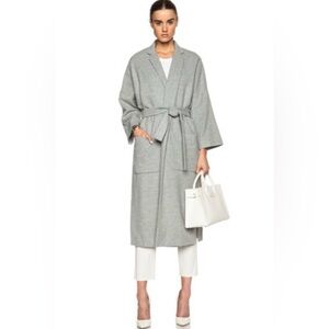 Jenni Kayne Side Slit 100% Wool Wrap Long Coat in Heather Grey size large EUC